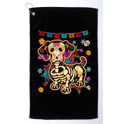 Sugar Skull Mexican Dachshund Bone Halloween Day Of Dead Platinum Collection Golf Towel