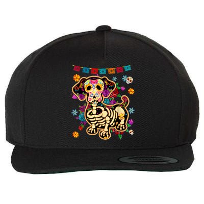 Sugar Skull Mexican Dachshund Bone Halloween Day Of Dead Wool Snapback Cap