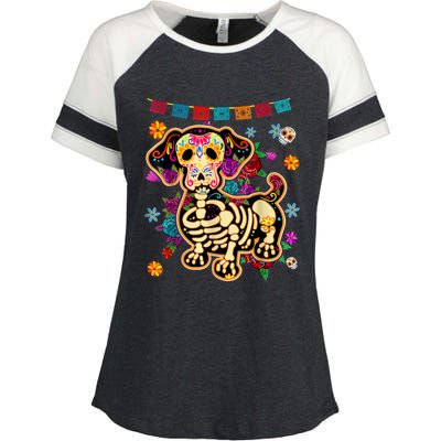 Sugar Skull Mexican Dachshund Bone Halloween Day Of Dead Enza Ladies Jersey Colorblock Tee