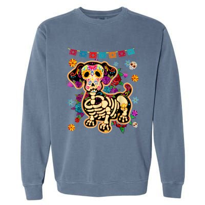 Sugar Skull Mexican Dachshund Bone Halloween Day Of Dead Garment-Dyed Sweatshirt