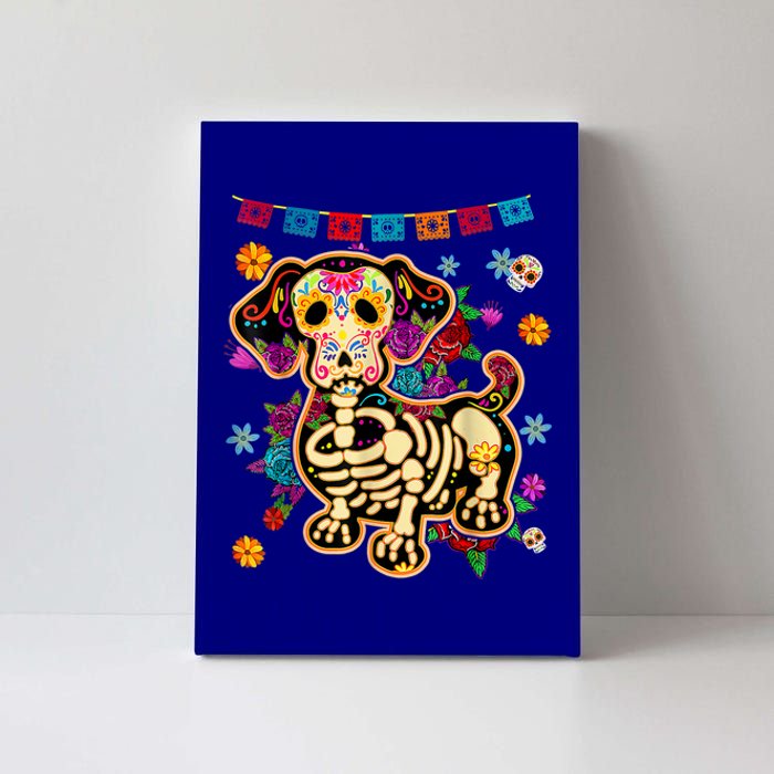 Sugar Skull Mexican Dachshund Bone Halloween Day Of Dead Canvas