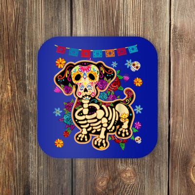 Sugar Skull Mexican Dachshund Bone Halloween Day Of Dead Coaster