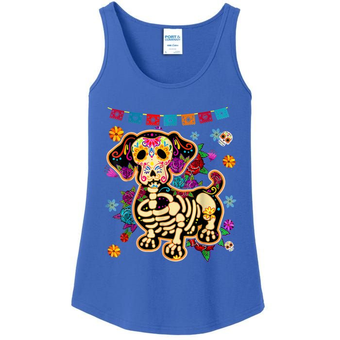 Sugar Skull Mexican Dachshund Bone Halloween Day Of Dead Ladies Essential Tank