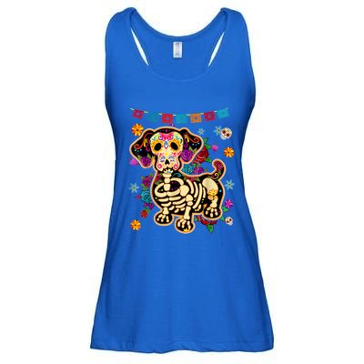 Sugar Skull Mexican Dachshund Bone Halloween Day Of Dead Ladies Essential Flowy Tank