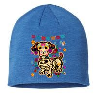 Sugar Skull Mexican Dachshund Bone Halloween Day Of Dead Sustainable Beanie