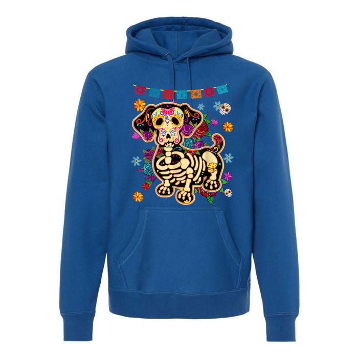 Sugar Skull Mexican Dachshund Bone Halloween Day Of Dead Premium Hoodie