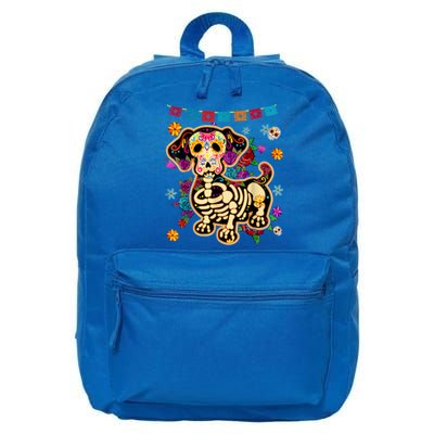 Sugar Skull Mexican Dachshund Bone Halloween Day Of Dead 16 in Basic Backpack