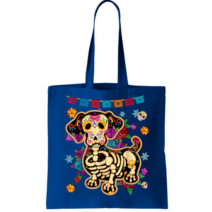 Sugar Skull Mexican Dachshund Bone Halloween Day Of Dead Tote Bag