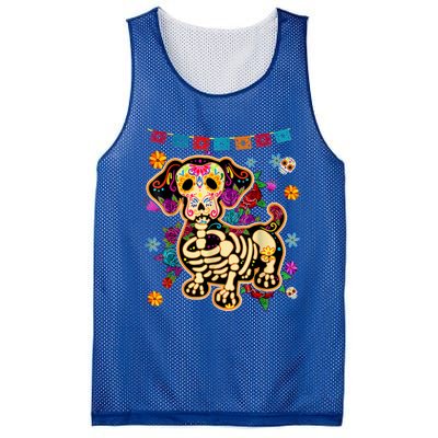 Sugar Skull Mexican Dachshund Bone Halloween Day Of Dead Mesh Reversible Basketball Jersey Tank