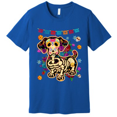 Sugar Skull Mexican Dachshund Bone Halloween Day Of Dead Premium T-Shirt