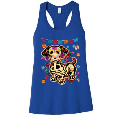 Sugar Skull Mexican Dachshund Bone Halloween Day Of Dead Women's Racerback Tank