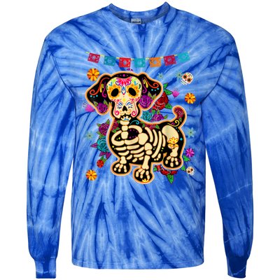 Sugar Skull Mexican Dachshund Bone Halloween Day Of Dead Tie-Dye Long Sleeve Shirt