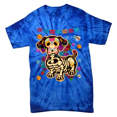 Sugar Skull Mexican Dachshund Bone Halloween Day Of Dead Tie-Dye T-Shirt