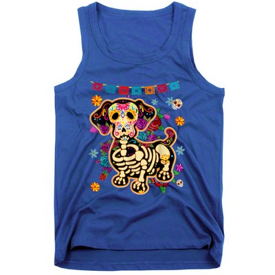 Sugar Skull Mexican Dachshund Bone Halloween Day Of Dead Tank Top