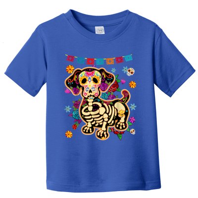 Sugar Skull Mexican Dachshund Bone Halloween Day Of Dead Toddler T-Shirt