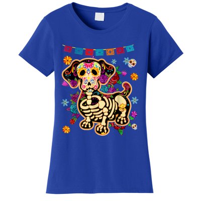 Sugar Skull Mexican Dachshund Bone Halloween Day Of Dead Women's T-Shirt