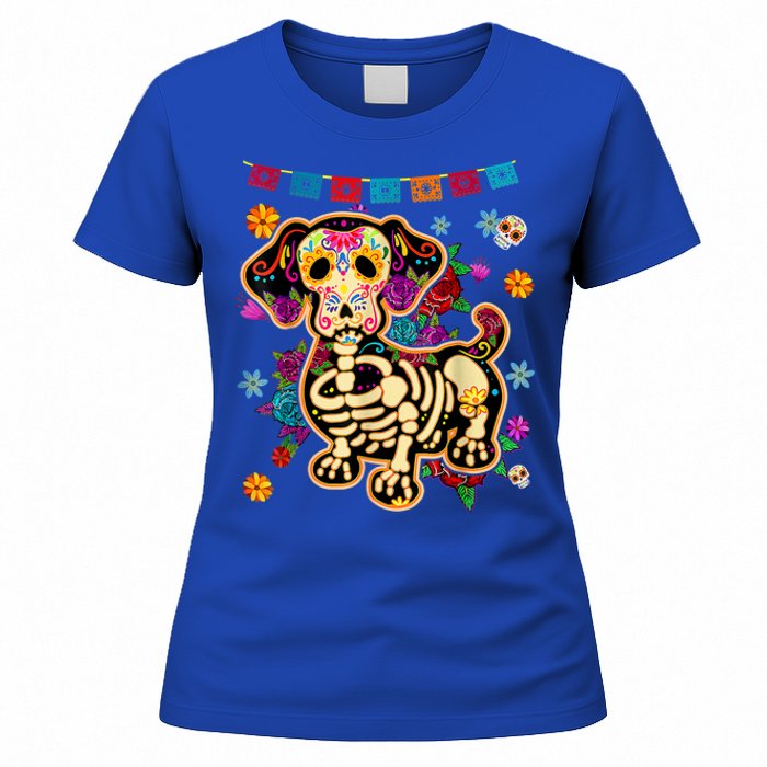 Sugar Skull Mexican Dachshund Bone Halloween Day Of Dead Women's T-Shirt