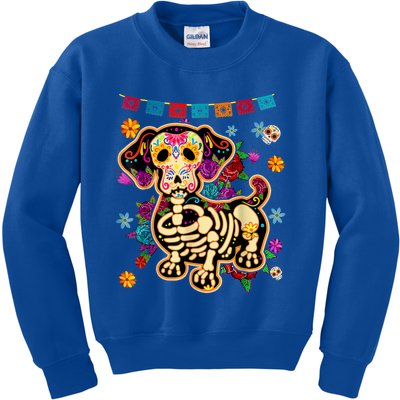 Sugar Skull Mexican Dachshund Bone Halloween Day Of Dead Kids Sweatshirt