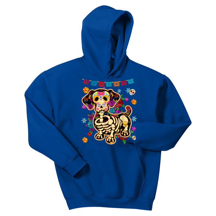 Sugar Skull Mexican Dachshund Bone Halloween Day Of Dead Kids Hoodie