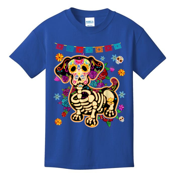 Sugar Skull Mexican Dachshund Bone Halloween Day Of Dead Kids T-Shirt