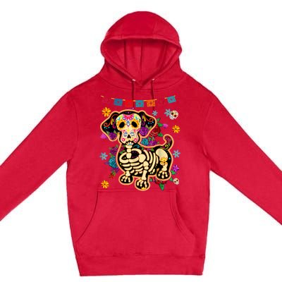 Sugar Skull Mexican Dachshund Bone Halloween Day Of Dead Premium Pullover Hoodie