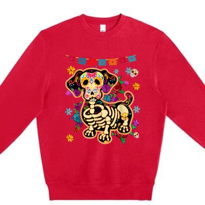 Sugar Skull Mexican Dachshund Bone Halloween Day Of Dead Premium Crewneck Sweatshirt