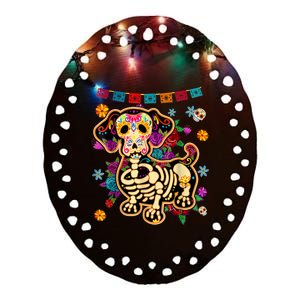 Sugar Skull Mexican Dachshund Bone Halloween Day Of Dead Ceramic Oval Ornament