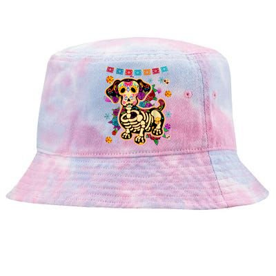 Sugar Skull Mexican Dachshund Bone Halloween Day Of Dead Tie-Dyed Bucket Hat