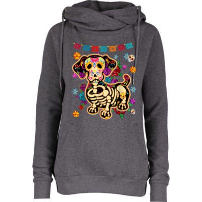 Sugar Skull Mexican Dachshund Bone Halloween Day Of Dead Womens Funnel Neck Pullover Hood