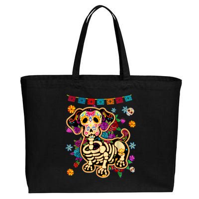 Sugar Skull Mexican Dachshund Bone Halloween Day Of Dead Cotton Canvas Jumbo Tote