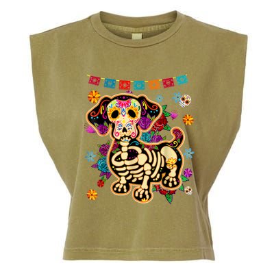 Sugar Skull Mexican Dachshund Bone Halloween Day Of Dead Garment-Dyed Women's Muscle Tee