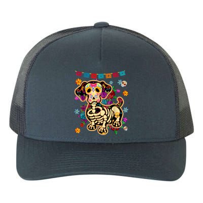 Sugar Skull Mexican Dachshund Bone Halloween Day Of Dead Yupoong Adult 5-Panel Trucker Hat