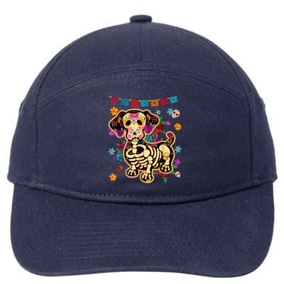 Sugar Skull Mexican Dachshund Bone Halloween Day Of Dead 7-Panel Snapback Hat