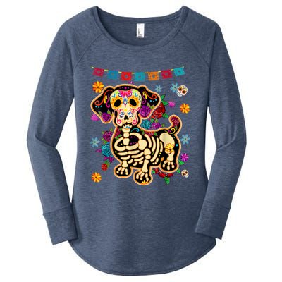 Sugar Skull Mexican Dachshund Bone Halloween Day Of Dead Women's Perfect Tri Tunic Long Sleeve Shirt