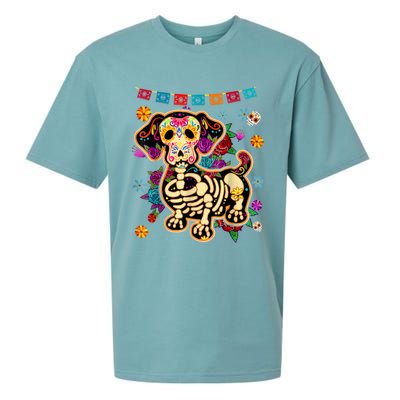 Sugar Skull Mexican Dachshund Bone Halloween Day Of Dead Sueded Cloud Jersey T-Shirt