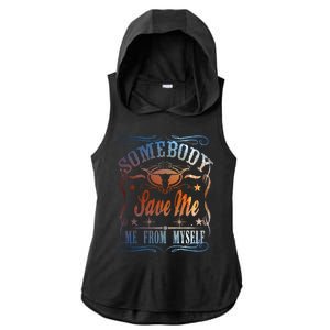 Somebody Save Me From Myself Bull Country Ladies PosiCharge Tri-Blend Wicking Draft Hoodie Tank