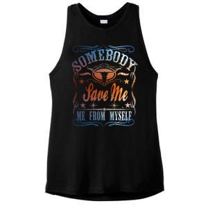 Somebody Save Me From Myself Bull Country Ladies PosiCharge Tri-Blend Wicking Tank