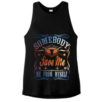 Somebody Save Me From Myself Bull Country Ladies PosiCharge Tri-Blend Wicking Tank