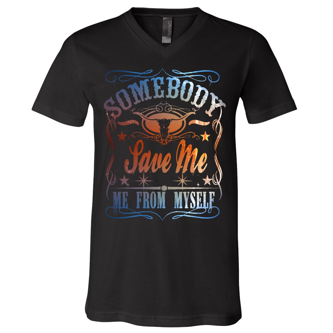 Somebody Save Me From Myself Bull Country V-Neck T-Shirt