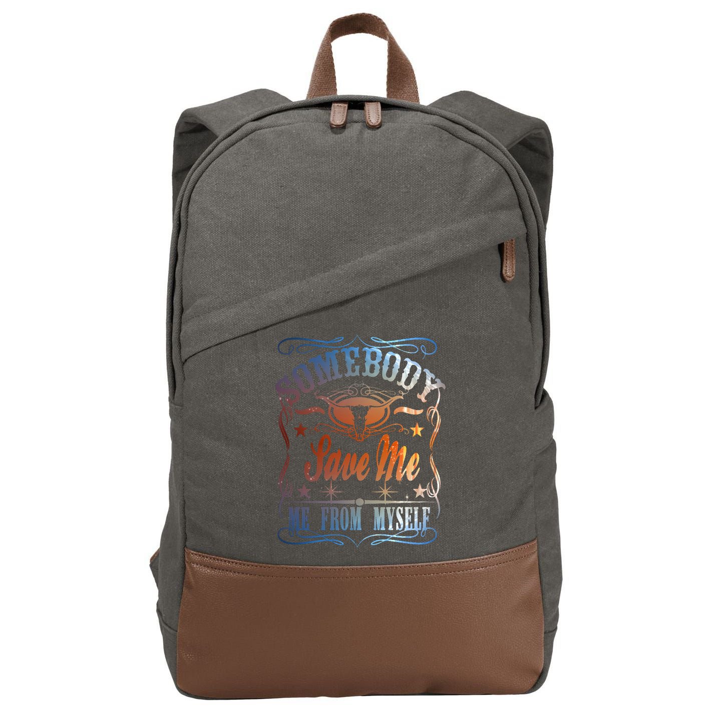 Somebody Save Me From Myself Bull Country Cotton Canvas Backpack
