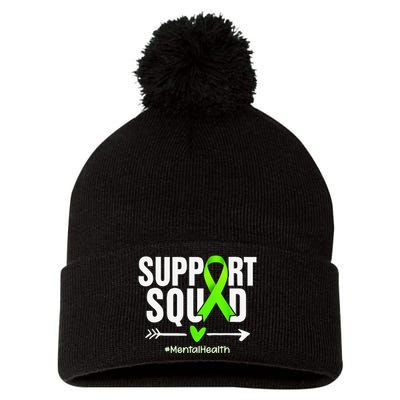 Support Squad Mental Health Awareness Green Ribbon Wo Pom Pom 12in Knit Beanie