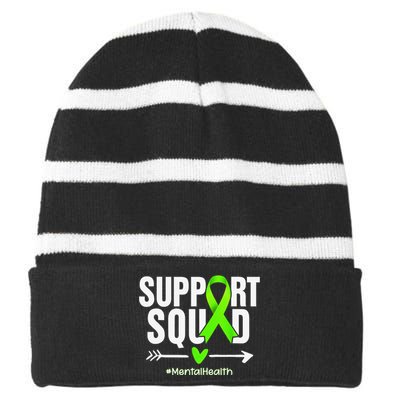 Support Squad Mental Health Awareness Green Ribbon Wo Striped Beanie with Solid Band