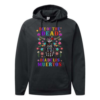 sugar skull mexican cat halloween day of dead Performance Fleece Hoodie