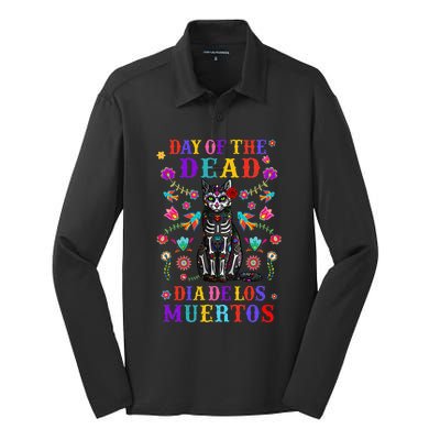 sugar skull mexican cat halloween day of dead Silk Touch Performance Long Sleeve Polo