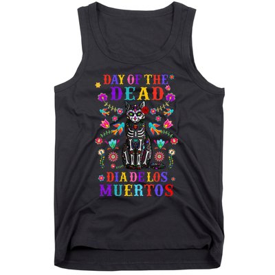 sugar skull mexican cat halloween day of dead Tank Top