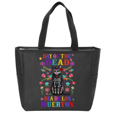 sugar skull mexican cat halloween day of dead Zip Tote Bag