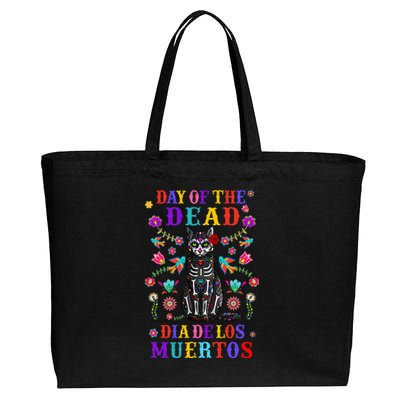 sugar skull mexican cat halloween day of dead Cotton Canvas Jumbo Tote