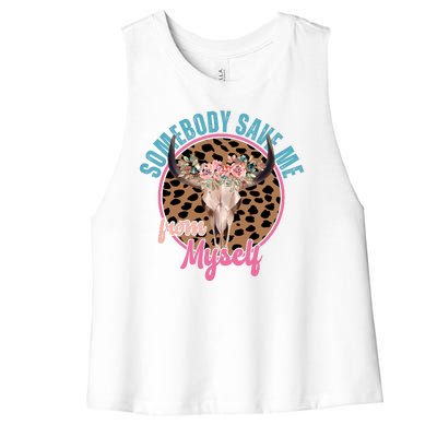 Somebody Save Me From Myself Country Music Retro Women's Racerback Cropped Tank