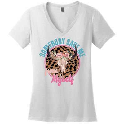 Somebody Save Me From Myself Country Music Retro Women's V-Neck T-Shirt