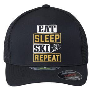 Skiier Skiing Mountain Eat Sleep Ski Repeat Gift Flexfit Unipanel Trucker Cap